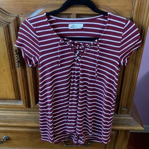 Hollister Striped Short Sleeve Criss-Cross Top